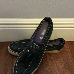 SPERRY Top Sider Women's Black Glitter Boat Shoes Sneakers Lace-Up, Size 8.5M